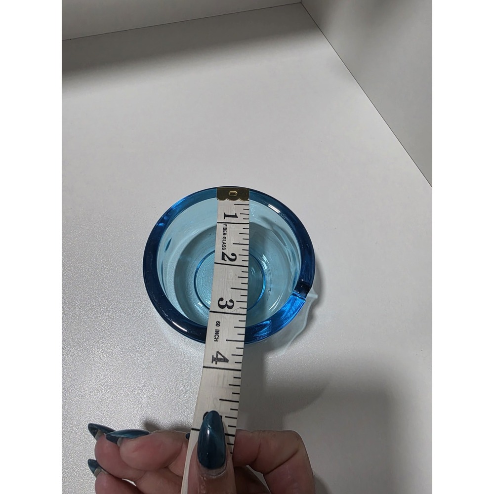 Vintage Blue Glass Ashtray | Mid Century Style | Heavy Glass | 3.75" Round - Picture 5 of 6